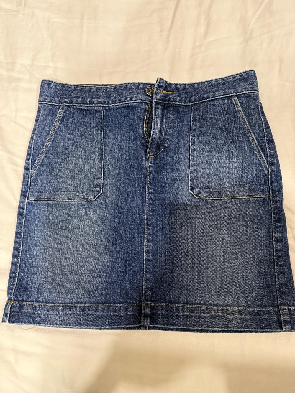 LOFT Blue Denim Mini Skirt with Front Patch Pockets